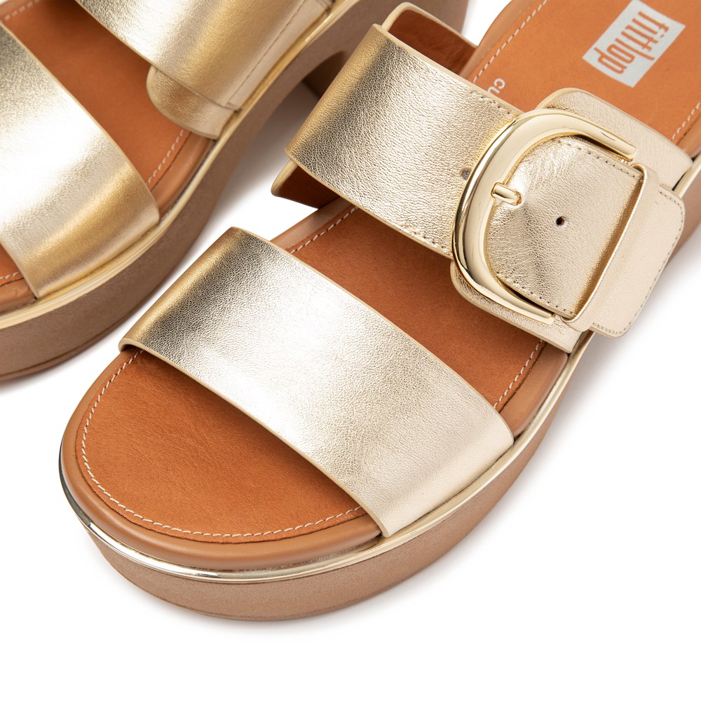 Fitflop Womens Platforms - Pilar Mixed-metallics Leather Slide - Gold - 329-UDHBJV
